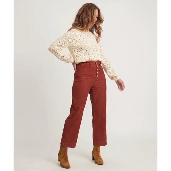 Marine Layer Bridget Corduroy Pant Button Fly Crop Trousers Barn Red NWT 12 - Picture 3 of 8